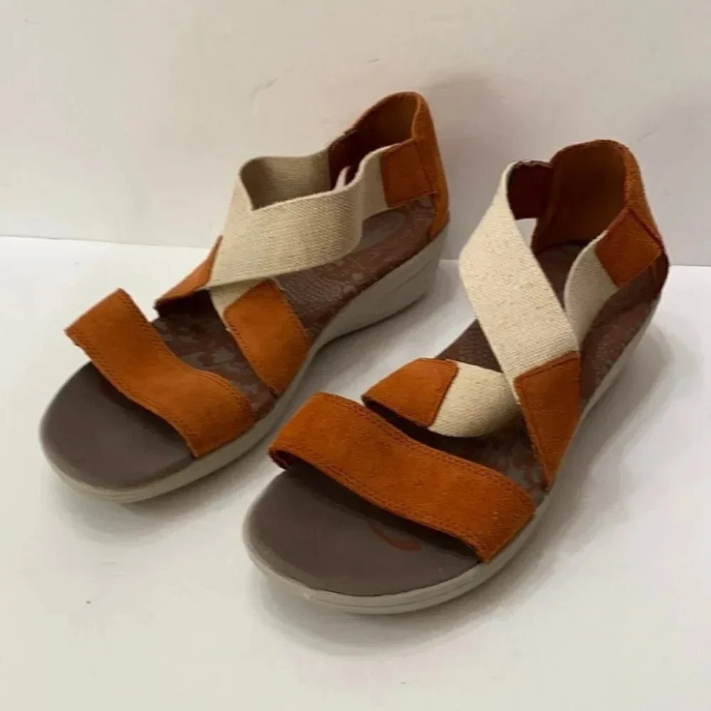 Easy Spirit explore24 Matilda 9.5 burnt orange Suede & canvas open toe wedged